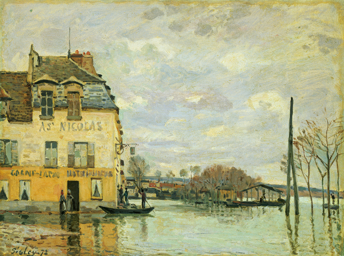  阿尔弗莱德·西斯莱 Alfred Sisley—— 马利港洪水中的小舟 (2)